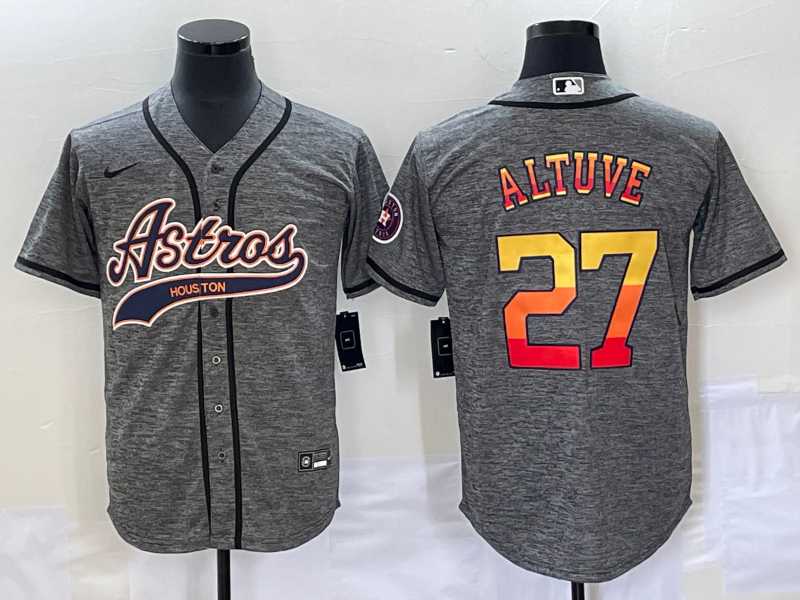 Men%27s Houston Astros #27 Jose Altuve Grey Gridiron Cool Base Stitched Baseball Jersey->houston astros->MLB Jersey